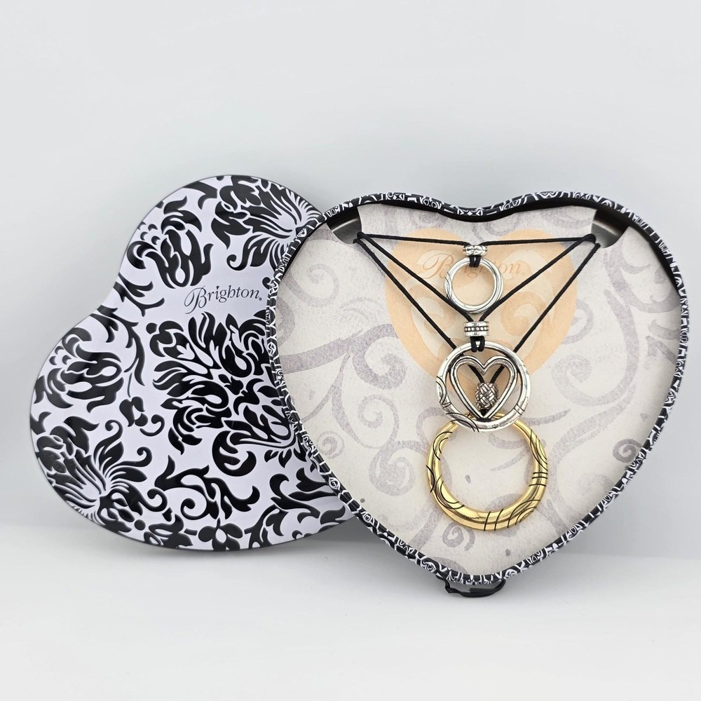 BRIGHTON 'Bubbles' 3 Filigree Pendants Black Triple Strand Gold/Silver Plate 18"